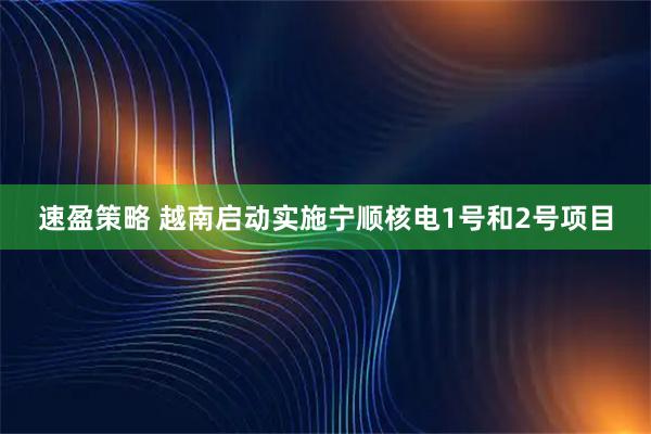 速盈策略 越南启动实施宁顺核电1号和2号项目